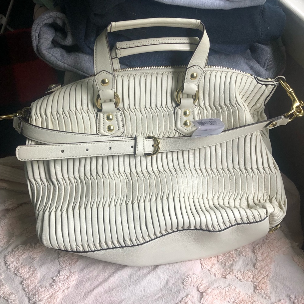 Coach Pleated Leather 2 Way Satchel in White Oak - Picture 5 of 5